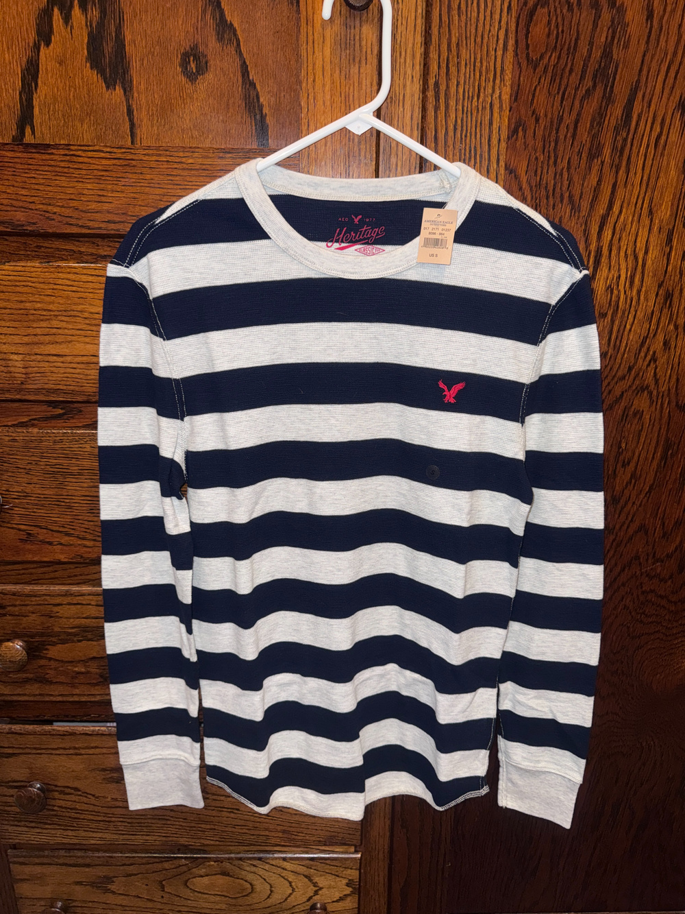 American Eagle Heritage Thermal Striped Long Sleeve Shirt Size US S